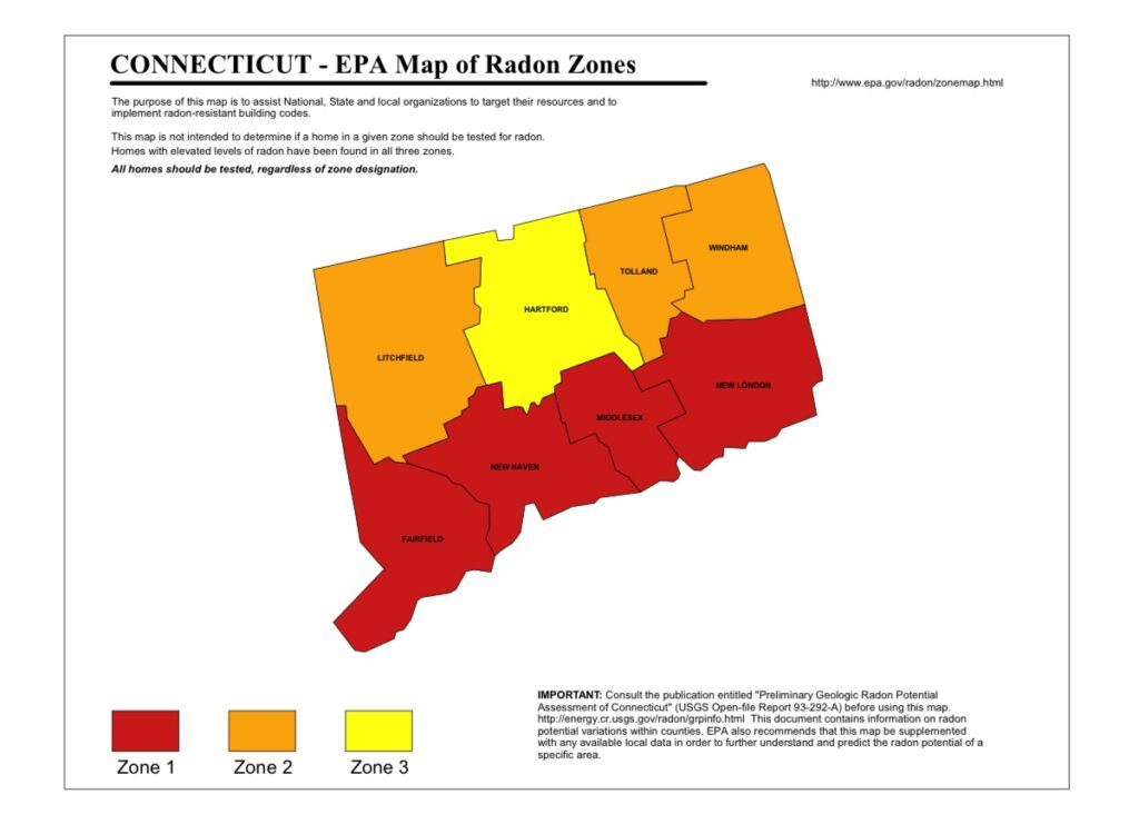 Connecticut EPA Map of Radon Zones